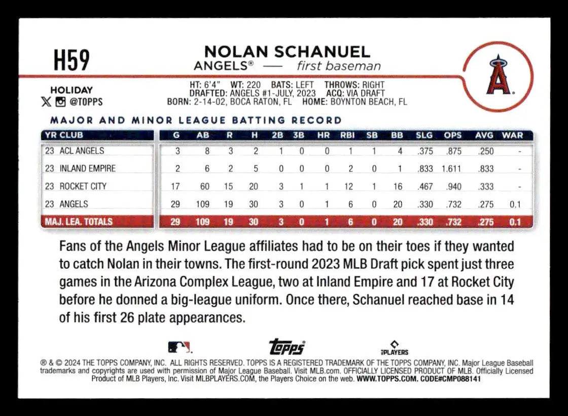 2024 Topps Holiday #H59b Nolan Schanuel - Baseball Card Single