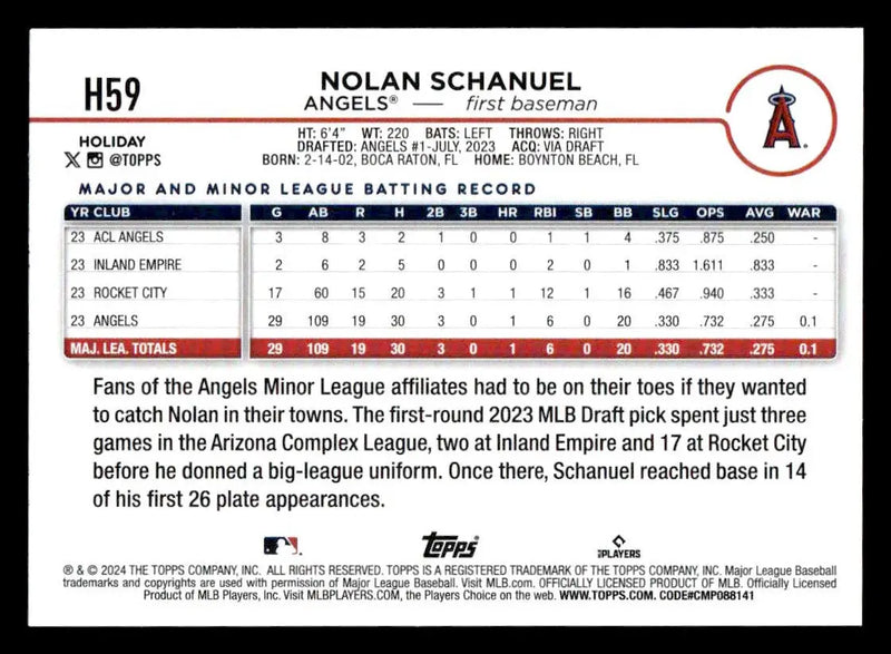 2024 Topps Holiday #H59b Nolan Schanuel - Baseball Card Single