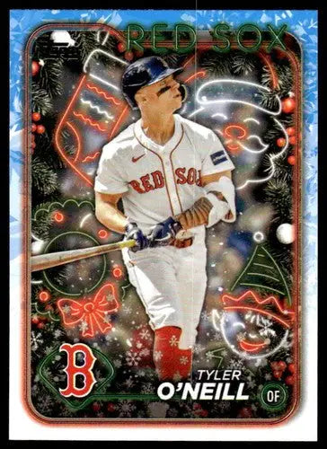 2024 Topps Holiday H60 Tyler O’Neill Red Sox trading card with festive neon design