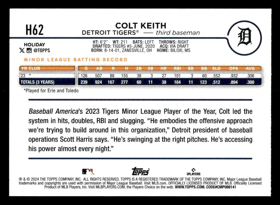 2024 Topps Holiday #H62b Colt Keith - Baseball Card Single
