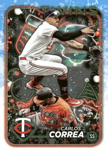Original gloss 2024 Topps Holiday H63 Carlos Correa Twins baseball card image