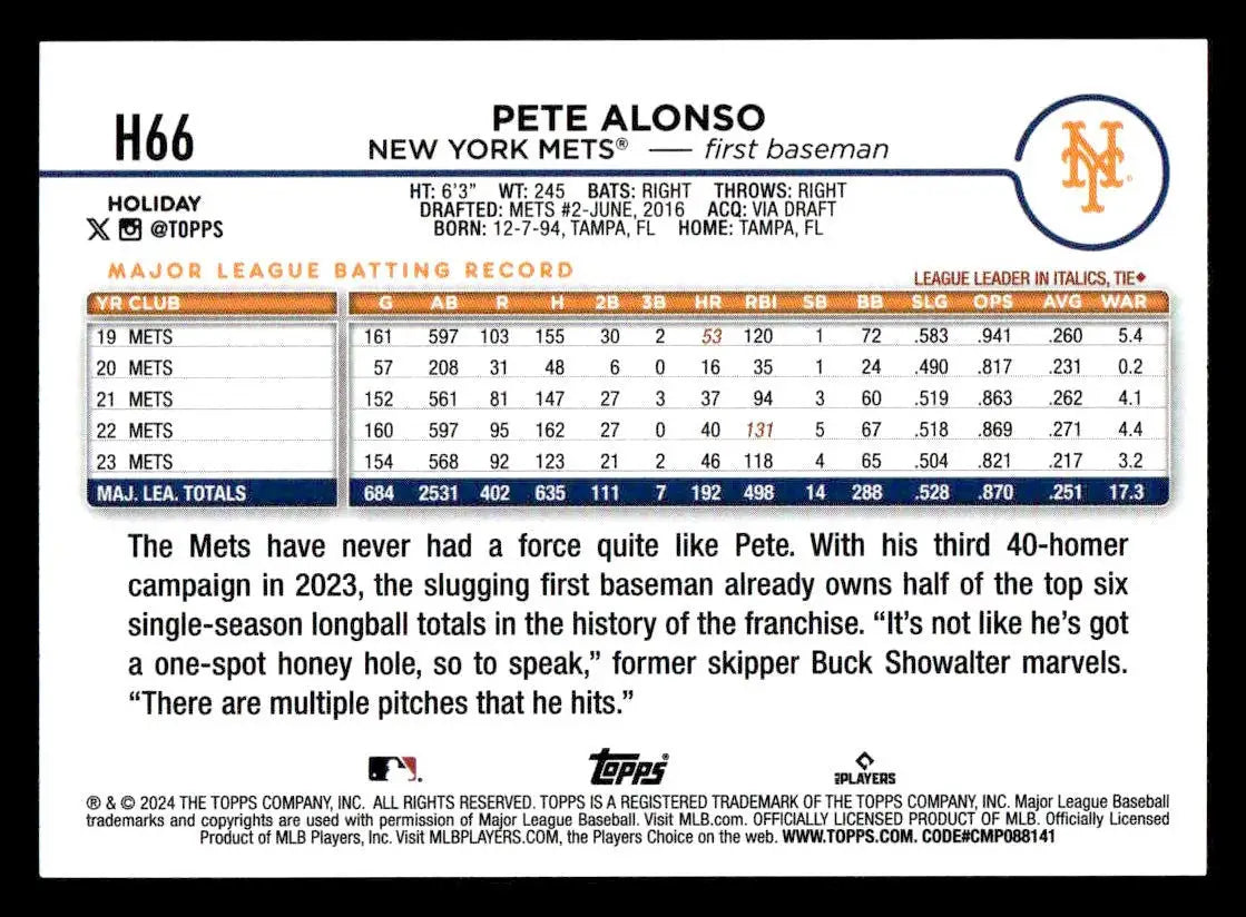 2024 Topps Holiday #H66 Pete Alonso - Baseball Card Single