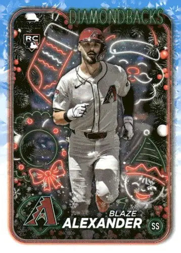 Original gloss baseball trading card featuring Blaze Alexander H69 Topps Holiday rookie