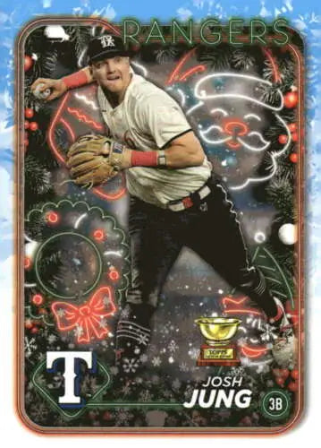 Original gloss 2024 Topps Holiday H73 Josh Jung baseball card featuring Rangers player