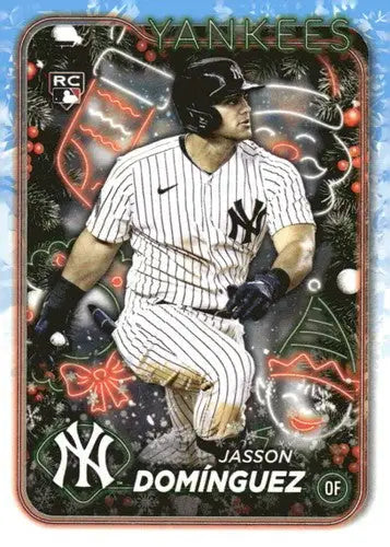2024 Topps Holiday Jasson Dominguez rookie card with original gloss, H75 design