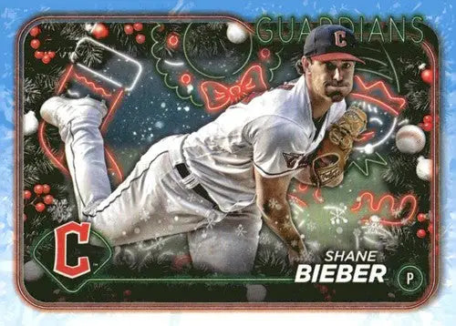 Original gloss 2024 Topps Holiday H79 Shane Bieber Guardians baseball card