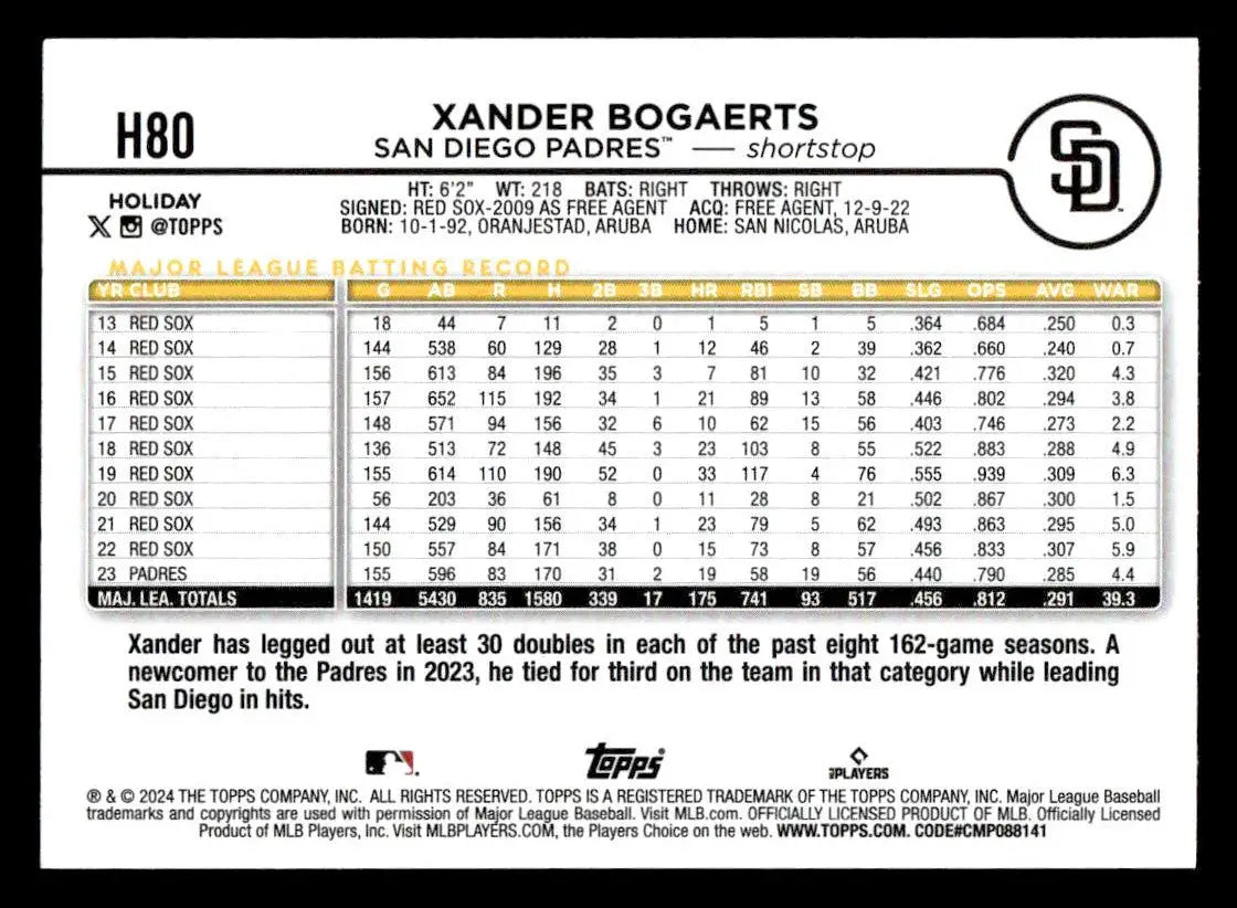 2024 Topps Holiday #H80 Xander Bogaerts - Baseball Card Single