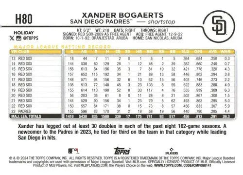2024 Topps Holiday #H80 Xander Bogaerts NM-MT Padres ID:76629 - Baseball Card Single