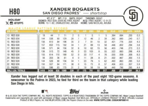 2024 Topps Holiday Xander Bogaerts baseball card with original gloss Padres H80 ID 76629