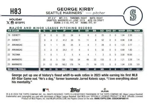 2024 Topps Holiday H83 George Kirby Mariners baseball card with original gloss