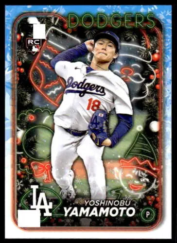 2024 Topps Holiday Yoshinobu Yamamoto rookie baseball card with original gloss