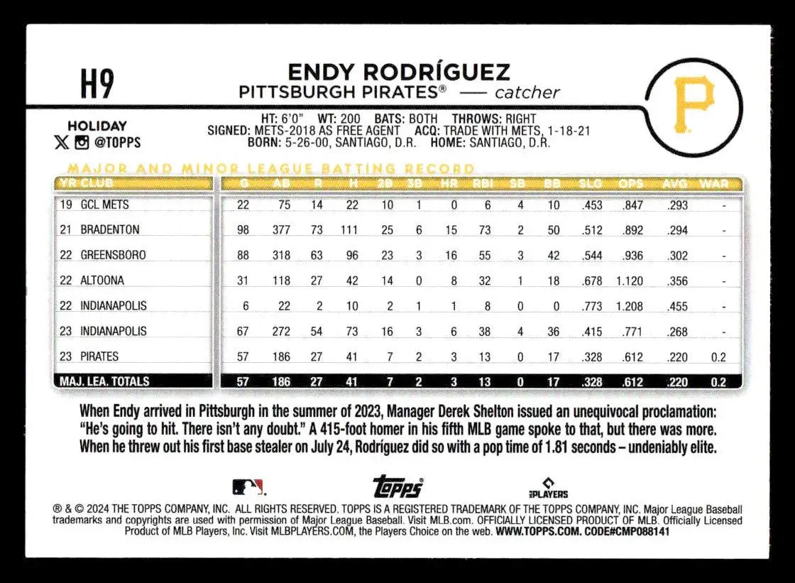 2024 Topps Holiday #H9 Endy Rodríguez - Baseball Card Single