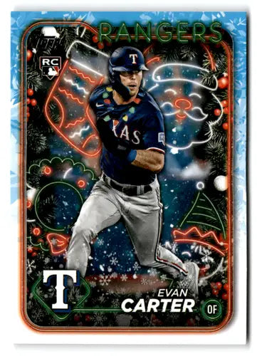 Evan Carter baseball card from 2024 Topps Holiday Image Variation with original gloss
