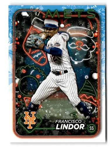 2024 Topps Holiday Image Variation H36 Francisco Lindor Mets baseball card with original gloss