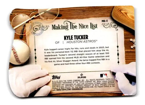 2024 Topps Holiday Making the Nice List #MNL-17 Kyle Tucker NM-MT Astro ID:74872 - Baseball Card Single