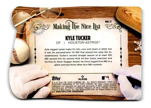 Kyle Tucker baseball card from 2024 Topps Holiday Making the Nice List series