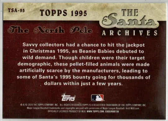 Baseball card back featuring Santa Claus from 2024 Topps Holiday Santa series