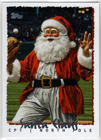 Santa Claus baseball card from 2024 Topps Holiday Santa series displaying Santa Archives Card