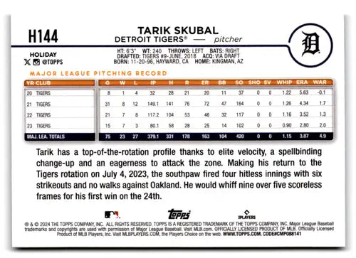 2024 Topps Holiday Silver Glitter #H144 Tarik Skubal NM-MT Tigers ID:75066 - Baseball Card Single