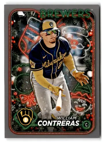2024 Topps Holiday Silver Glitter William Contreras baseball card H22 Brewers NM-MT