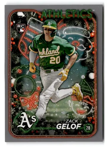 Zack Gelof baseball card from 2024 Topps Holiday Silver Glitter collection with original gloss