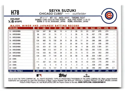 2024 Topps Holiday Silver Glitter H78 Seiya Suzuki baseball card Cubs NM-MT
