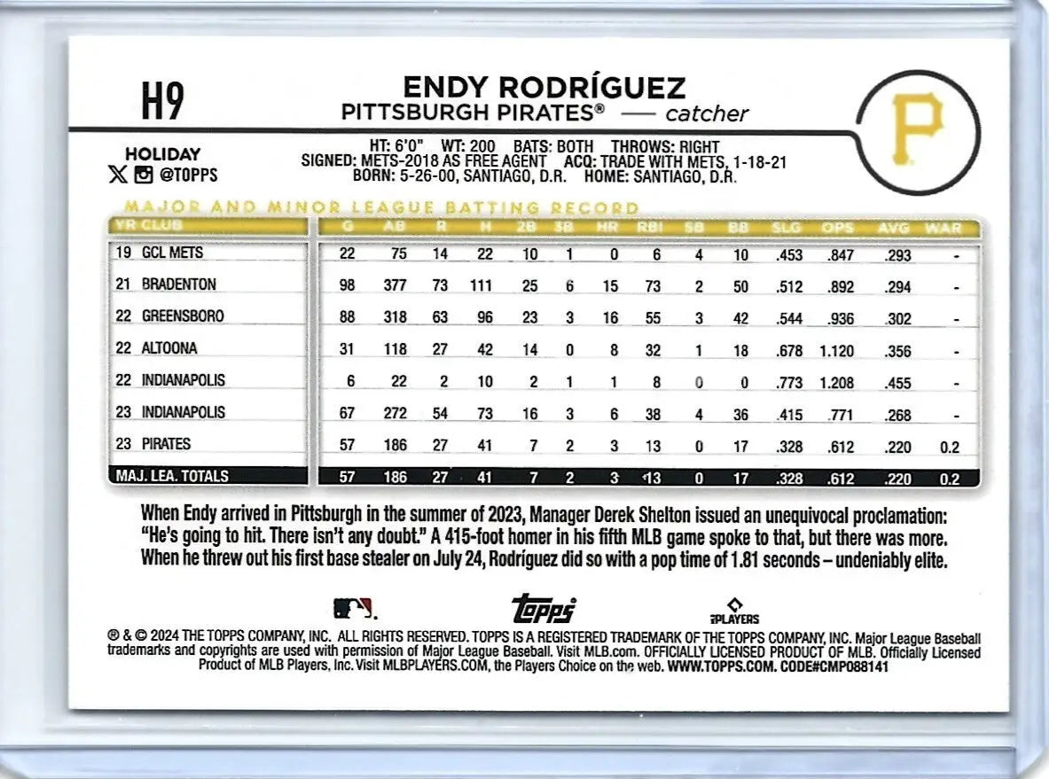 2024 Topps Holiday🎄SP-Exclusive Glitter Tree #H9 Endy Rodriguez - Pirates j-67 - Baseball Card Single