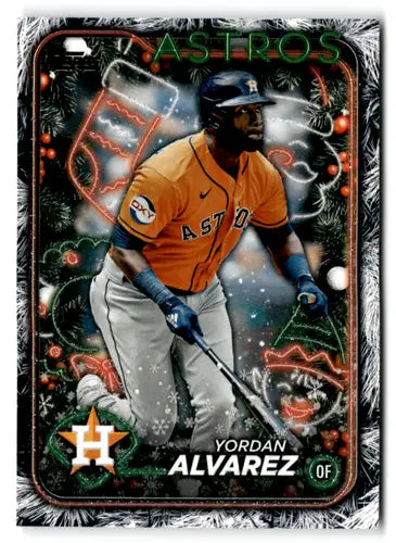 Baseball trading card of Yordan Alvarez in holiday tree design from Topps Holiday H117