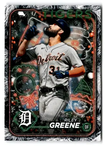 Original gloss 2024 Topps Holiday Riley Greene trading card with festive holiday design