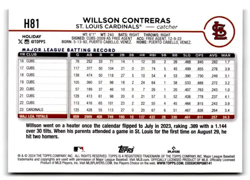 2024 Topps Holiday Holiday Tree #H81 Willson Contreras NM-MT ID:75209 - Baseball Card Single