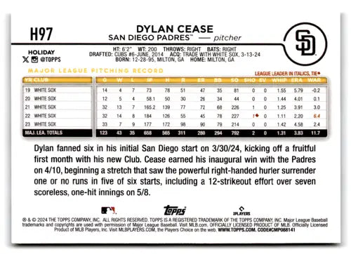 2024 Topps Holiday Holiday Tree #H97 Dylan Cease NM-MT Padres ID:77335 - Baseball Card Single