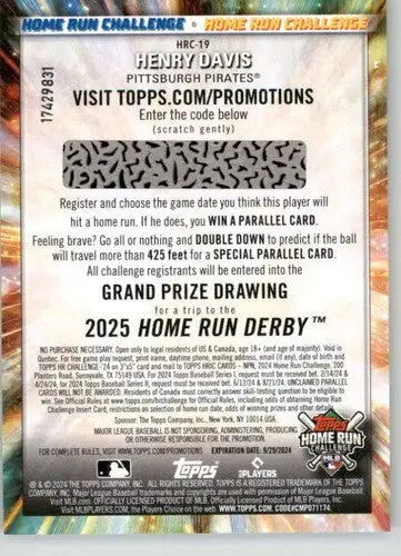 Topps Home Run Challenge card featuring Henry Davis from 2024 Topps Home Run Challenge series