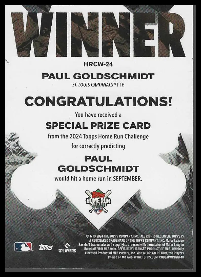 2024 Topps Home Run Challenge Winners September #HRCW-24 Paul Goldschmidt