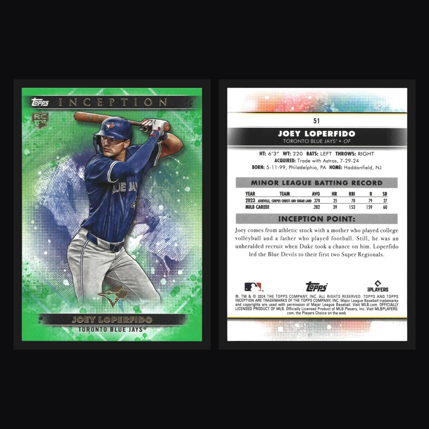 2024 Topps Inception #51 Joey Loperfido Green Toronto Blue Jays RC