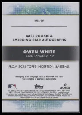 2024 Topps Inception #BRES-OW Owen White Rookie Autos Purple #/199 - Baseball Card Single