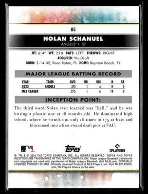 2024 Topps Inception Nolan Schanuel #85 Los Angeles Angels