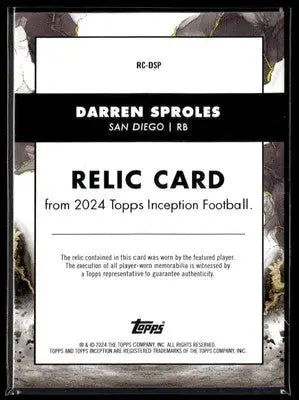 2024 Topps Inception #RC-DSP Darren Sproles Relics #/150 - Football Card Single