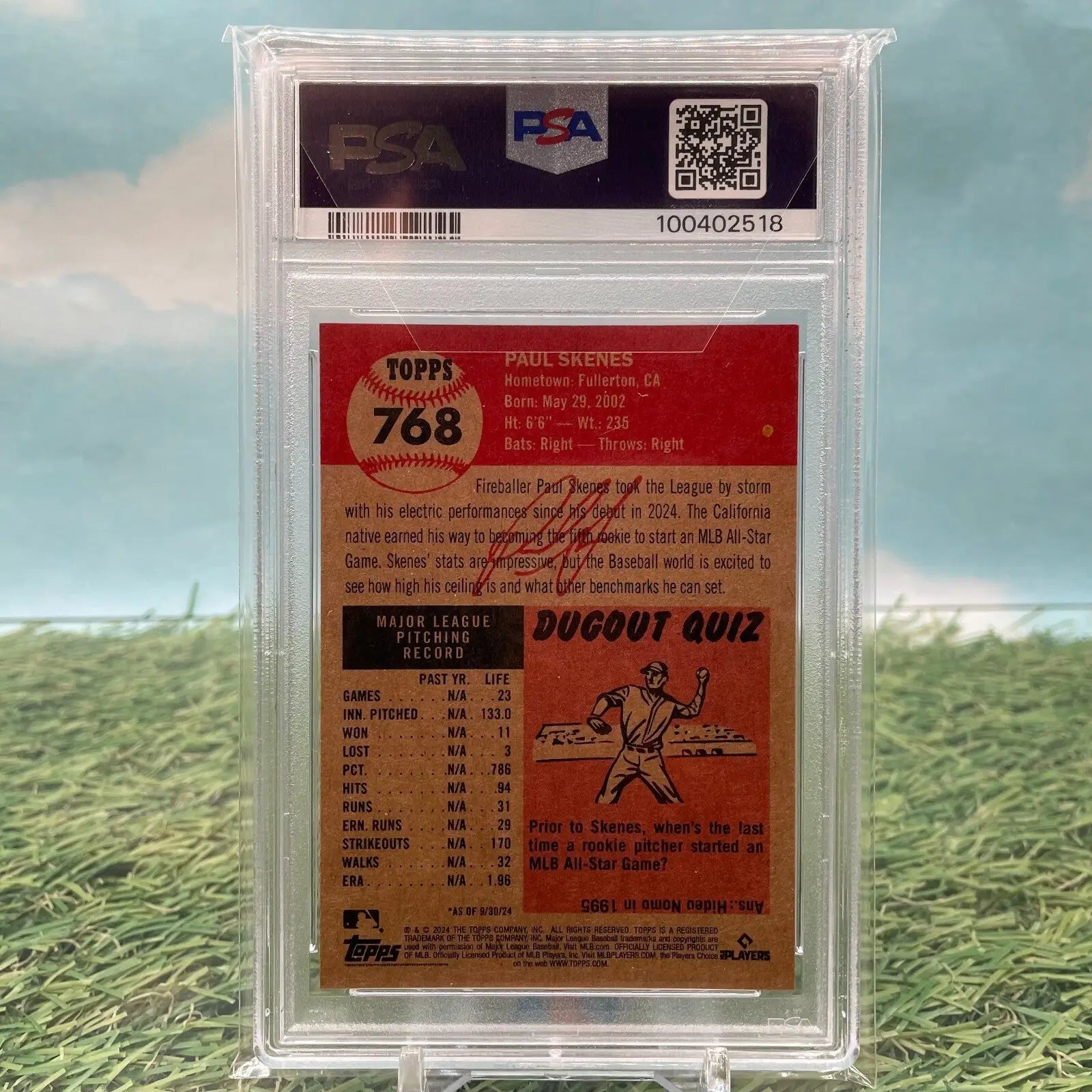 2024 TOPPS LIVING PAUL SKENES RC #768 Pirates PSA 9