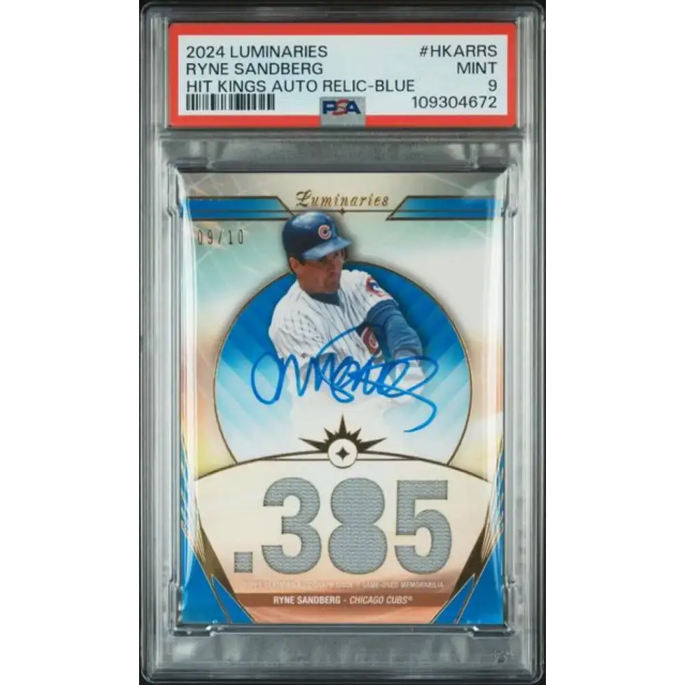 2024 Topps Luminaries Blue #HKARRS Ryne Sandberg PSA 9 MINT MEM Auto 9/10 Chicago Cubs Baseball Card - Baseball Card