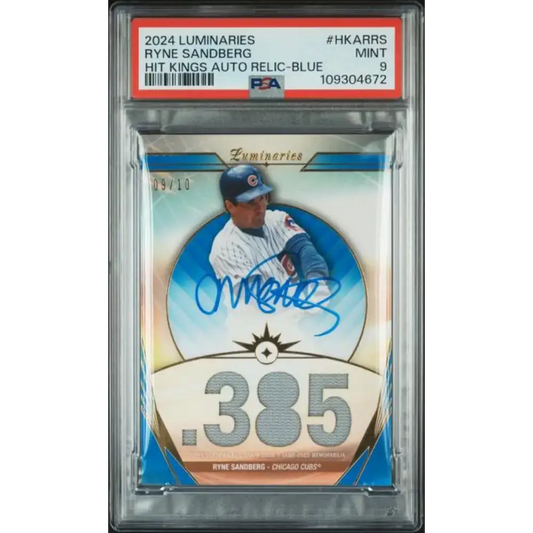 2024 Topps Luminaries Blue #HKARRS Ryne Sandberg PSA 9 MINT MEM Auto 9/10 Chicago Cubs Baseball Card - Baseball Card