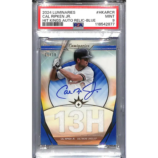 2024 Topps Luminaries Hit Kings Blue #HKAR-CR Cal Ripken Jr. PSA 9 MINT MEM Auto 06/10 Baltimore Orioles - Baseball