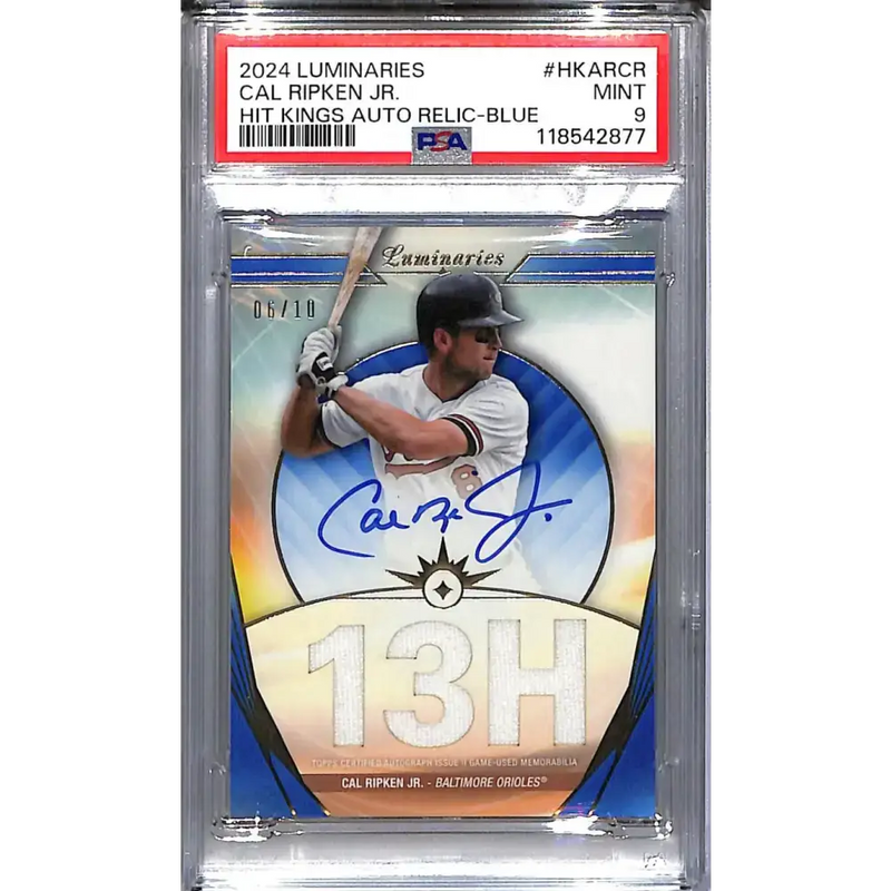 2024 Topps Luminaries Hit Kings Blue #HKAR-CR Cal Ripken Jr. PSA 9 MINT MEM Auto 06/10 Baltimore Orioles - Baseball