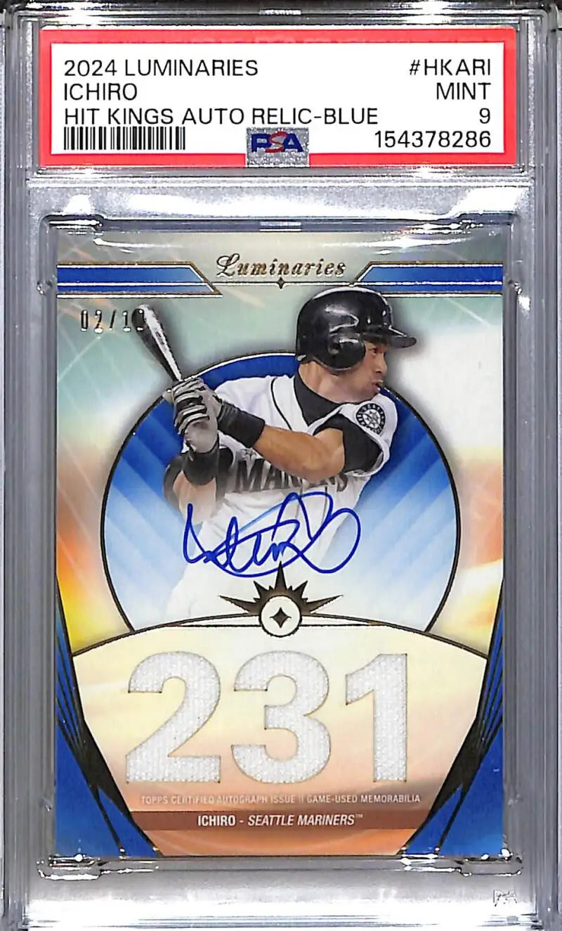 2024 Topps Luminaries Hit Kings Blue #HKAR-I Ichiro PSA 9 MINT MEM Auto 2/10 Seattle Mariners - Baseball Card Single