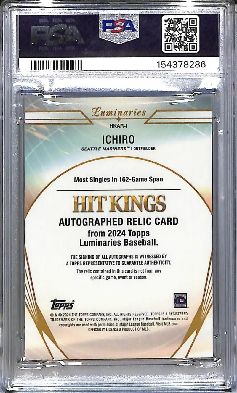 2024 Topps Luminaries Hit Kings Blue #HKAR-I Ichiro PSA 9 MINT MEM Auto 2/10 Seattle Mariners - Baseball Card Single