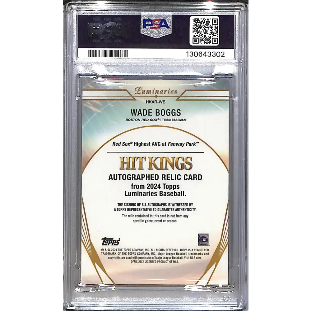 2024 Topps Luminaries Hit Kings Blue #HKAR-WB Wade Boggs PSA 10 GEM MINT MEM Auto 8/10 Boston Red Sox - Baseball Card