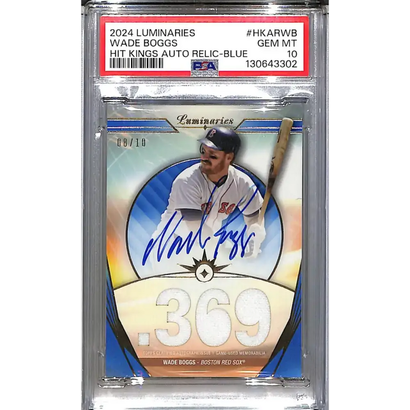 2024 Topps Luminaries Hit Kings Blue #HKAR-WB Wade Boggs PSA 10 GEM MINT MEM Auto 8/10 Boston Red Sox - Baseball Card