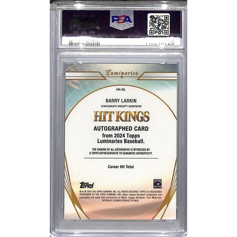 2024 Topps Luminaries Hit Kings #HK-BL Barry Larkin PSA 10 GEM MINT Auto 09/25 Cincinnati Reds - Baseball Card Single