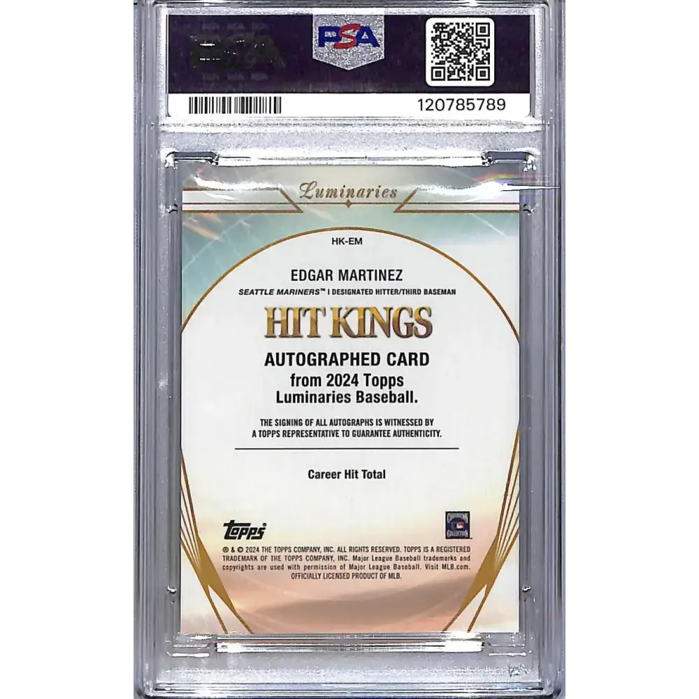 2024 Topps Luminaries Hit Kings #HK-EM Edgar Martinez PSA 10 GEM MINT Auto 24/25 Seattle Mariners - Baseball Card Single