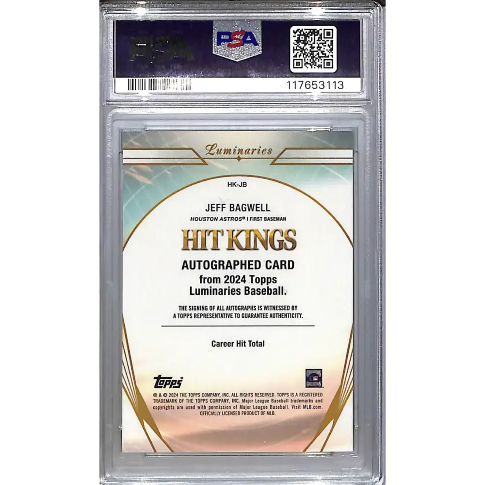 2024 Topps Luminaries Hit Kings #HK-JB Jeff Bagwell PSA 10 GEM MINT Auto 09/25 Houston Astros - Baseball Card Single