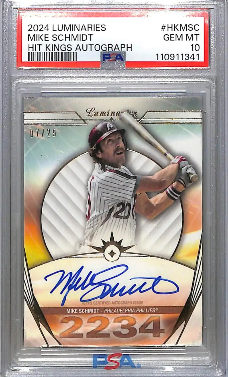 2024 Topps Luminaries Hit Kings #HK-MSC Mike Schmidt PSA 10 GEM MINT Auto 7/25 Philadelphia Phillies - Baseball Card